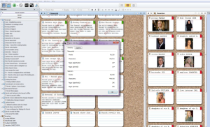 MY SCRIVENER SETUP DURING FIRST REVISIONS: PAGES IN THE CENTER. CHAR NOTES ON THE RIGHT