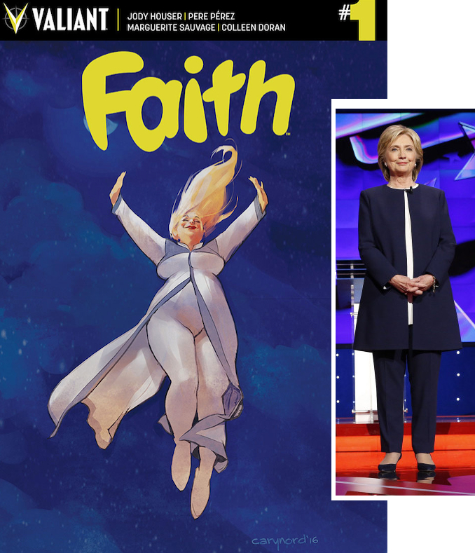 FAITH cover next to Hillary Clinton wearing Armani. Photo: EPA/JOSH HANER / THE NEW YORK TIMES / POOL