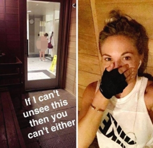 SOURCE: DISTRACIFY Dani Mathers gym photo from Snapchat; censored by Distracify.