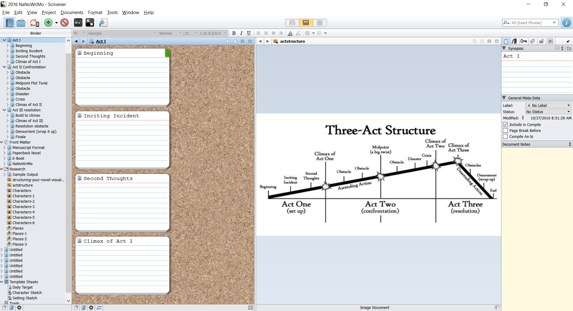 NaNoWriMo 2016 scrivener-prep-outline