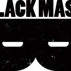 black mask logo banner where a mask underneath the words is also a sideways B