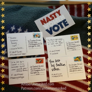 Nasty Women Vote postcards and Wonder Woman stamps