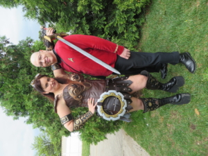 Steampunk Xena and Star Trek redshirt