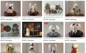 screenshot of taxidermied mice dressed up