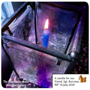 memorial candle for sgt. burrows