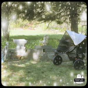 Oliver in stroller next to fairies