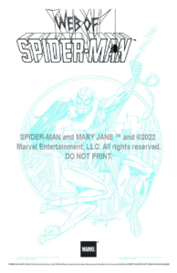 blue line art of Spider-Man and Mary Jane by Alex Saviuk