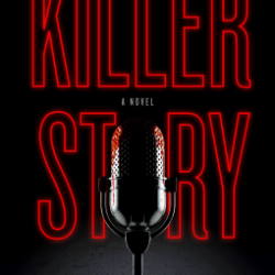 book cover; letters look like the "ON" neon of a studio hot set with a podcast microphone in the middle of "story".