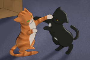 comic book panel of Oliver and Gus play fighting