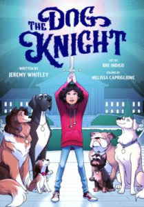 cover: Frankie holding up a sword with three dogs on either side.