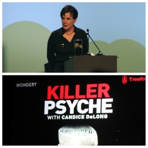 crime con collage: Candice DeLong host of the show Killer Psyche