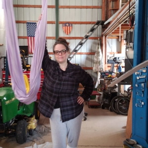 Amber with Aerial rig in garage