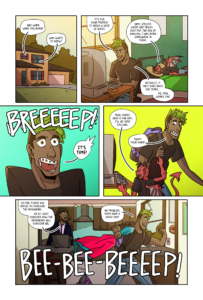 Comixology Originals Raise Hell issue 2 interior page 3 Raise Hell! is written by Jordan Alsaqa with art by Ray Nadine and edited by Mark Bouchard.