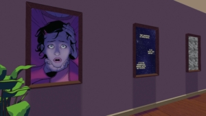 She Could Fly In-Game Image of hallway with scary artwork