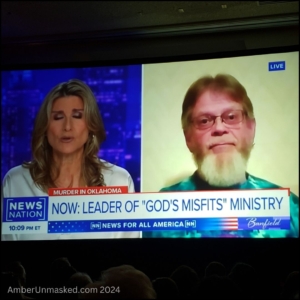 CrimeCon 2024 presentation of recorded news clip of Ashleigh Banfield of NewsNation interviewing "Squirrel" the founder/leader of God's Misfits cult