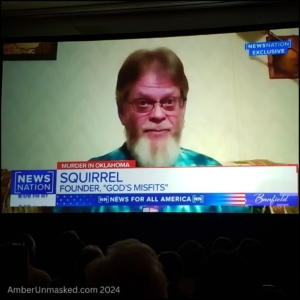 CrimeCon 2024 presentation of recorded news clip of Ashleigh Banfield of NewsNation interviewing "Squirrel" the founder/leader of God's Misfits cult