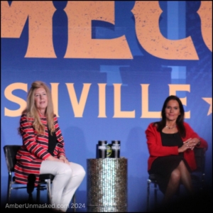 Aphrodite Jones on stage with AmyBeth Berner who knew one of the victims in The Staircase murders (Michael Peterson's wives)