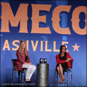 Aphrodite Jones on stage with AmyBeth Berner who knew one of the victims in The Staircase murders (Michael Peterson's wives)