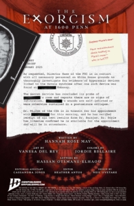 The Excorcism at 1600 Penn inside cover of issue 3 with daily briefing, credits of creators, copyright