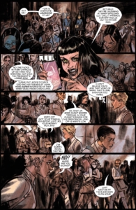 The Excorcism at 1600 Penn interior page of issue 3 showing a "normal" scene of the teens at school with brighter illumination on subjects, dark shadows for corners and areas not important to the scene