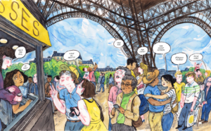 Love Languages by James Albon interior page spread of Paris crowd