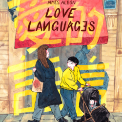 Love Languages by James Albon cover: a tall white woman passing a short Asian woman as look at each other
