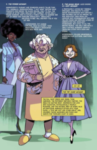 Mommy Blog comic interior page writer Marguerite Bennett and artist Eleonora Carlini (power descriptions of various mother types)