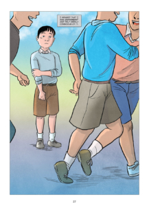 It Rhymes With Takei interior page showing young George in a playground not interacting with other kids