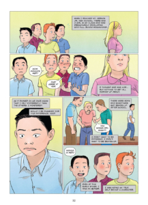 It Rhymes With Takei interior page showing young George near other boys making rude remarks about how hot a girl is.