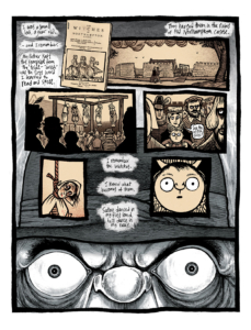 "More Weight" interior page showing a man thinking back to the witch trials.