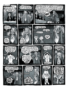 "More Weight" interior page showing a day at the Salem Witch Trials.