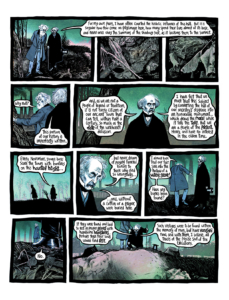 interior page: Henry Wadsworth Longfellow and Nathaniel Hawthorne having a conversation.