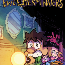 cover; children sneaking through a dark hallway with a flashlight