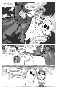 Gracie's Ghost by Dawn Brown interior page; Gracie and her ghost friend watching a squirrel.