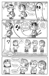 Gracie's Ghost by Dawn Brown interior page; Gracie trying to help a boy being bullied at school.