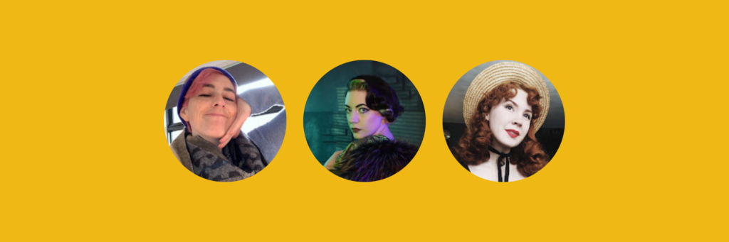yellow banner with circle frames of creators from YouTube: Ash Bentley, The Closet Historian, and Rachel Maksy