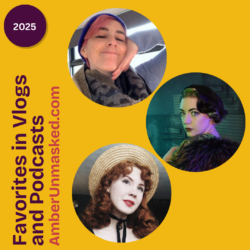 square promo for Amber's 2025 Favorite things in vlogs and podcasts with circle frames of creators from YouTube: Ash Bentley, The Closet Historian, and Rachel Maksy
