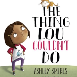 a brown-skinned girl in a colorful outfit with two different color socks is looking up at her orange tabby tuxedo cat who is lying on the title text