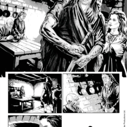 heavily inked and intricately detailed monochrome interior page Highlander Titan Comics