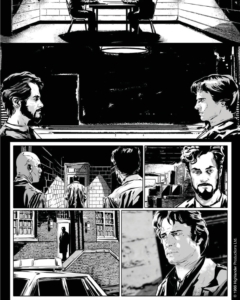 heavily inked monochrome interior page Highlander Titan Comics