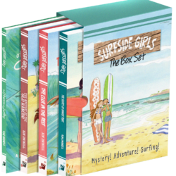 mock up of the cardboard sleeve and volumes for Surfside Girls collection by Kim Dwinell