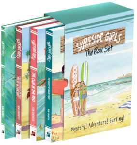 mock up of the cardboard sleeve and volumes for Surfside Girls collection by Kim Dwinell