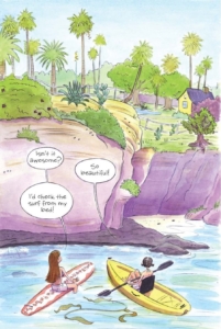 interior page from volume 1 where Samantha shows Jade the special land of Danger Point. Surfside Girls collection by Kim Dwinell