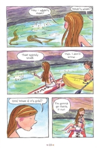 interior page from volume 1 where Samantha discovers light below the water. Surfside Girls collection by Kim Dwinell