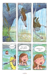 interior page from volume 1 where Samantha discovers light below the water. Surfside Girls collection by Kim Dwinell