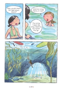 interior page from volume 1 where Samantha discovers light below the water. Surfside Girls collection by Kim Dwinell