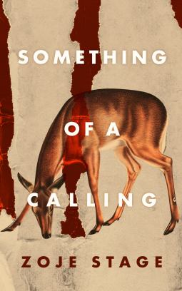 The cover here is a white-tailed deer apparently on paper with bloody shreds ripping the paper apart. title text in white sans serif; author name in matching blood red in sans serif.
