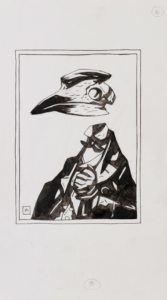crow skull on a body by Mignola