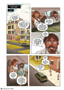 Navigating with You Volume 2 interior page showing Gabby and her father arriving at her new school
