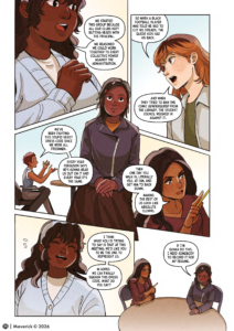 Navigating with You Volume 2 interior page showing Neesha meeting other marginalized students